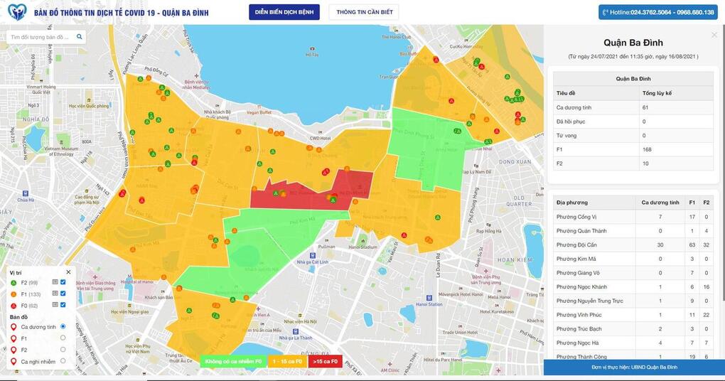 Bản đồ thông tin dịch tễ COVID-19 quận Ba Đình
