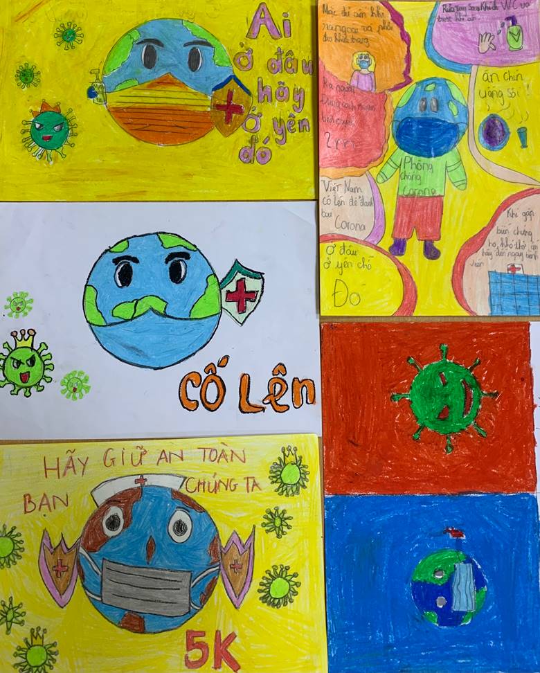 Học sinh lớp 4A1 trường Tiểu học Vạn Phúc với thông điệp: “Vạn Phúc đẩy lùi Covid 19 – Việt Nam chiến thắng đại dịch”
