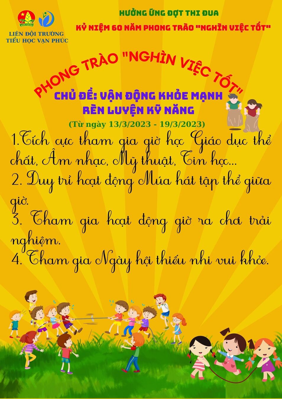 Liên đội Tiểu học Vạn Phúc hưởng ứng Tuần thi đua cao điểm với chủ đề "Vận động khỏe mạnh - Rèn luyện kỹ năng"