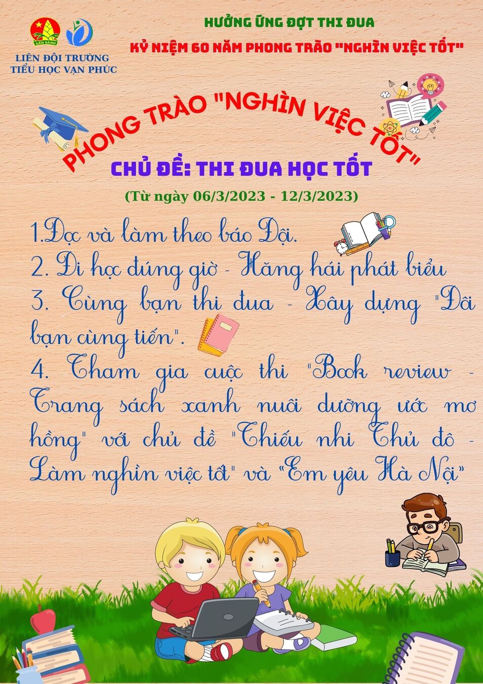 Liên đội Tiểu học Vạn Phúc hưởng ứng Tuần thi đua cao điểm với chủ đề "Thi đua học tốt"