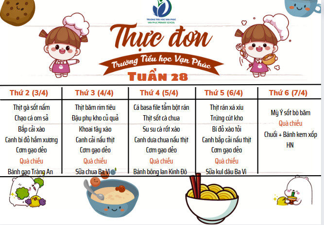 Thực đơn bán trú tuần 28 - Năm học 2022-2023
