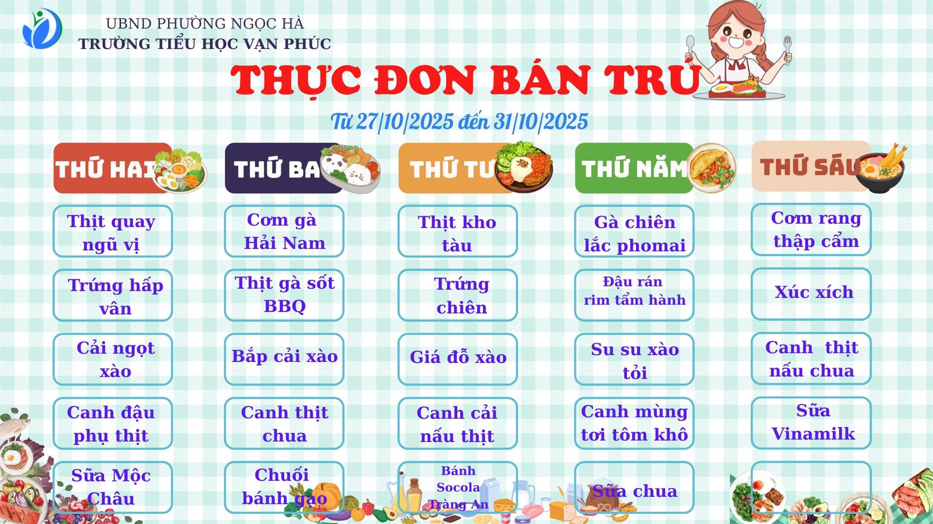 THỰC ĐƠN BÁN TRÚ TUẦN 8