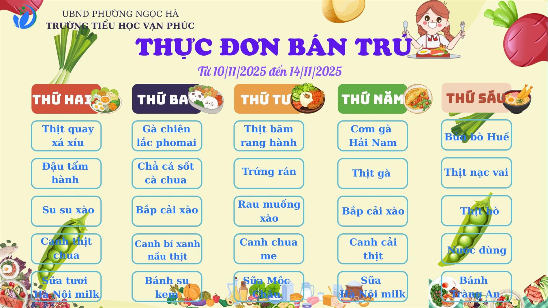 THỰC ĐƠN BÁN TRÚ TUẦN 10