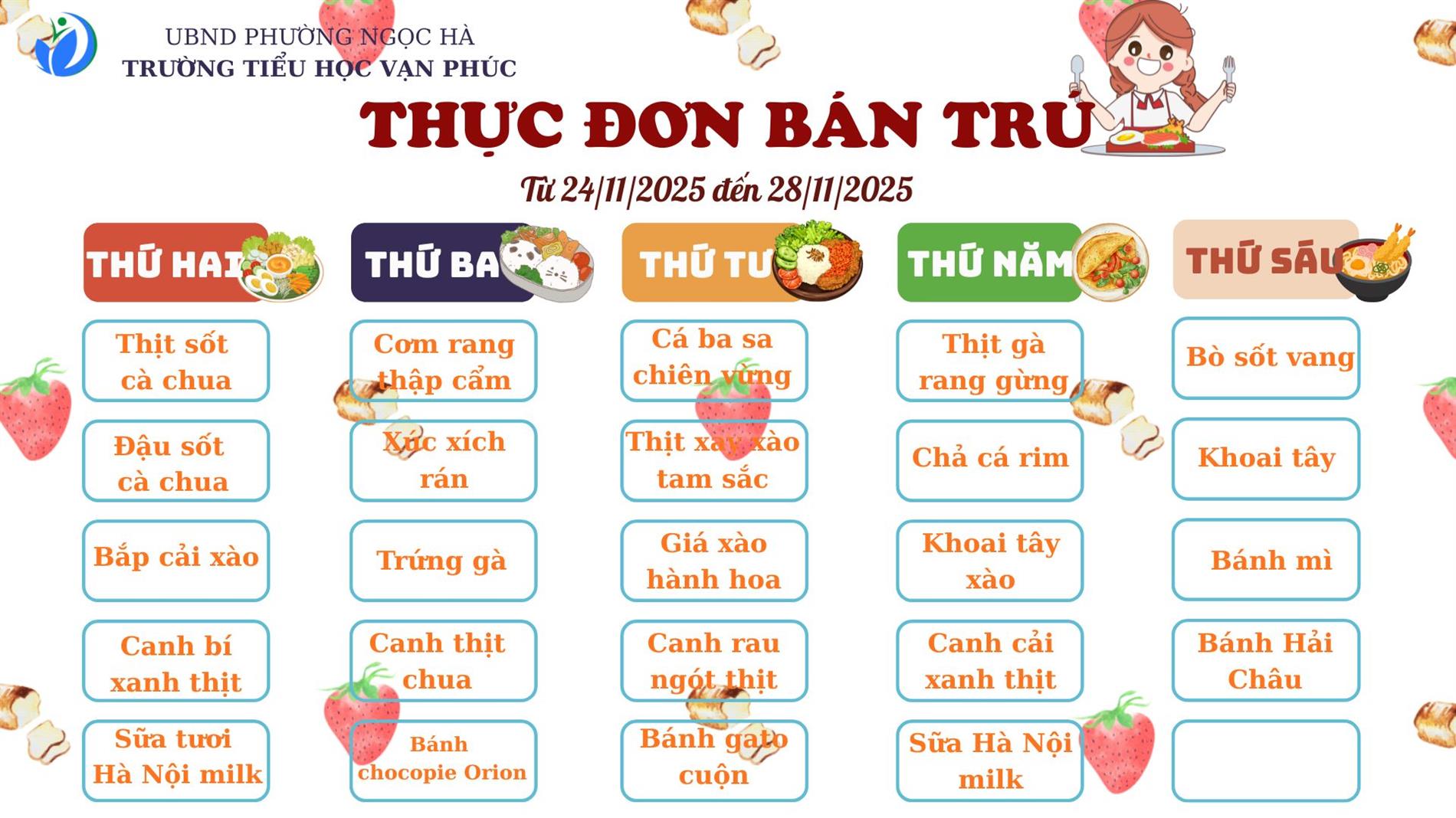 THỰC ĐƠN BÁN TRÚ TUẦN 12