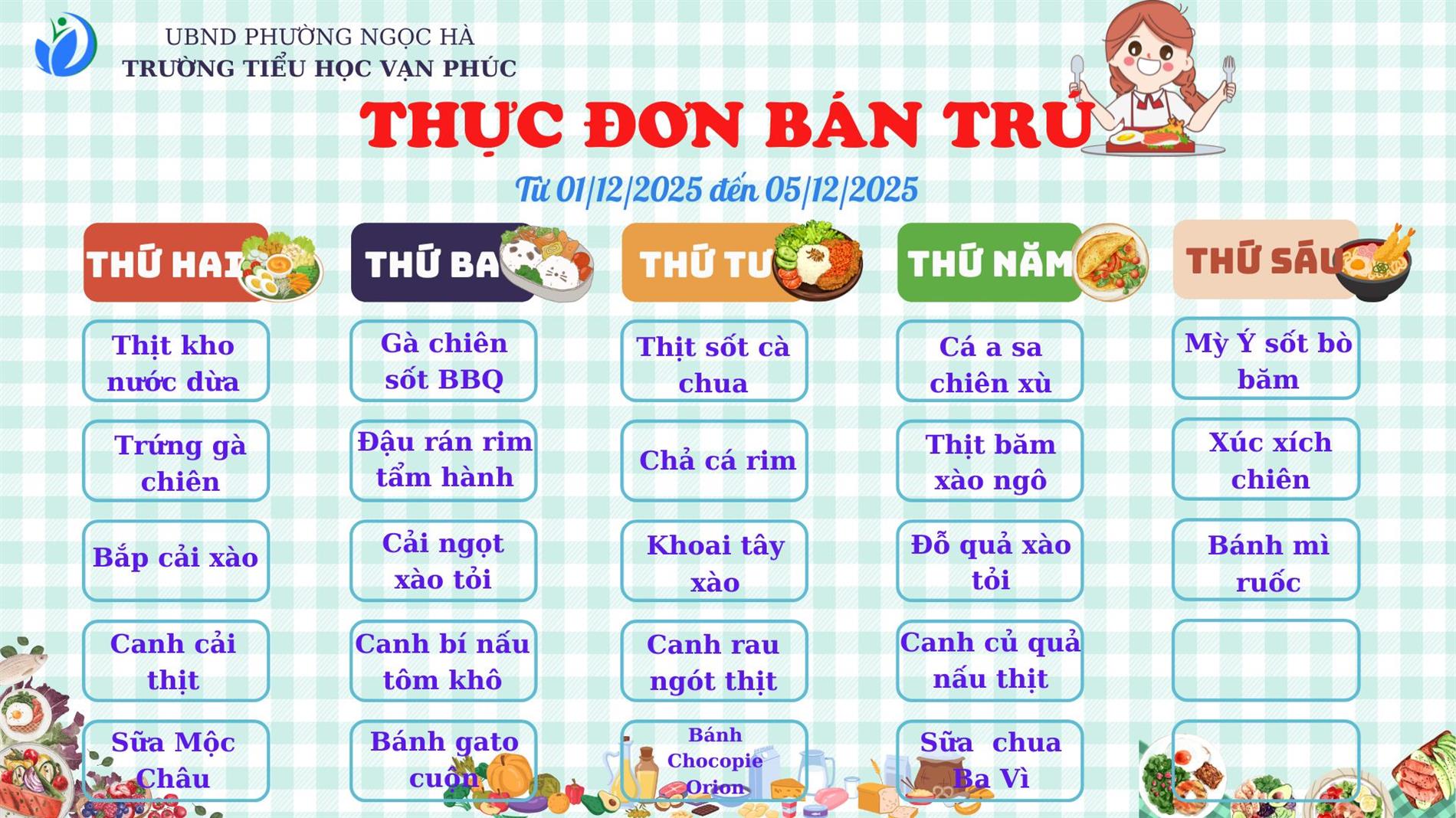 THỰC ĐƠN BÁN TRÚ TUẦN 13
