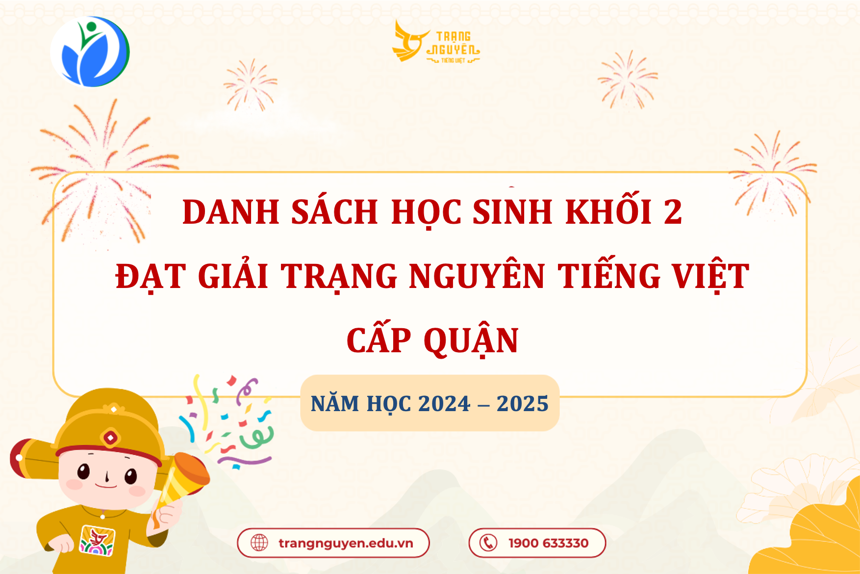 Thông báo danh sách học sinh đạt giải Trạng Nguyên Tiếng Việt cấp Quận - Khối 2