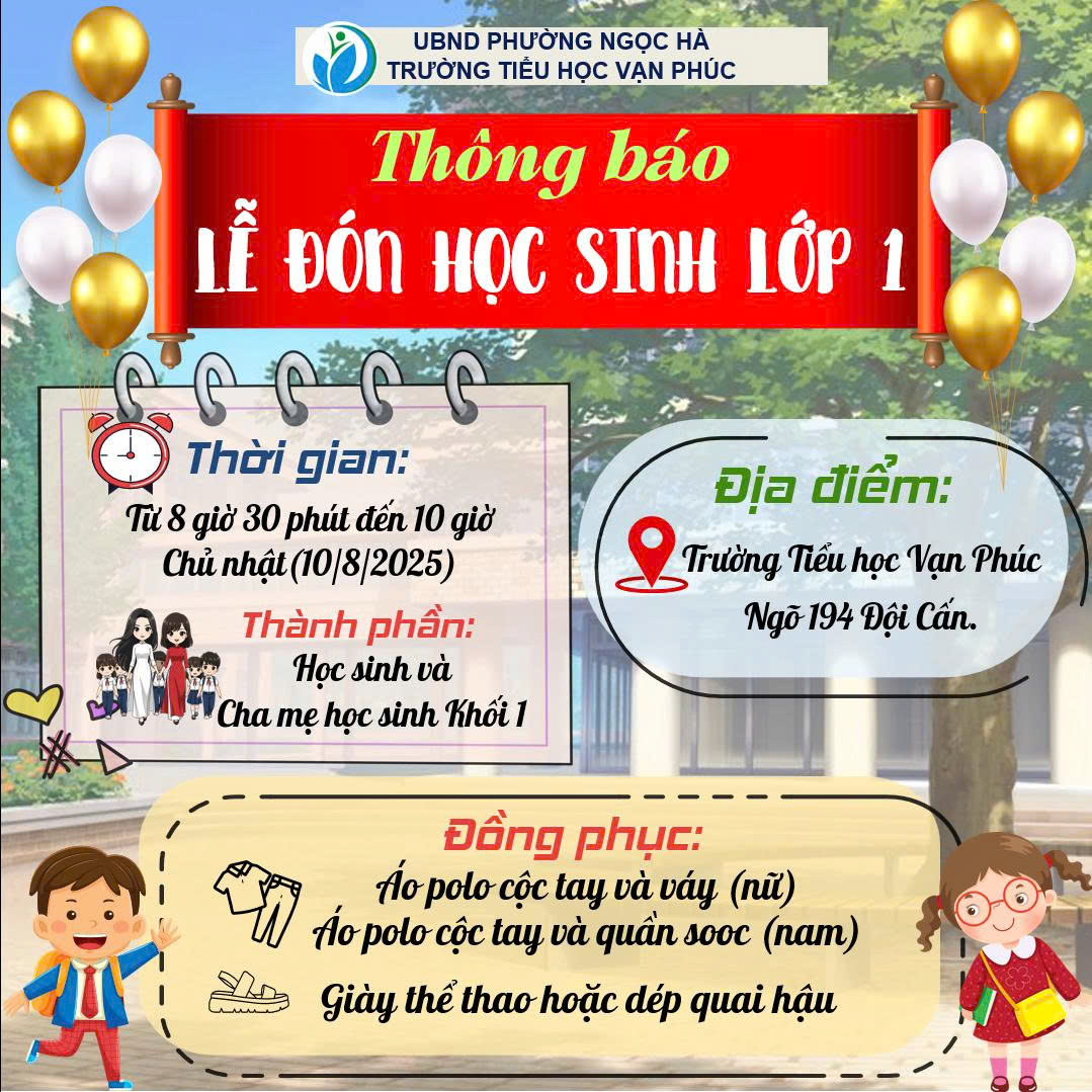 Thông báo: Lễ đón học sinh lớp 1 năm học 2025-2026