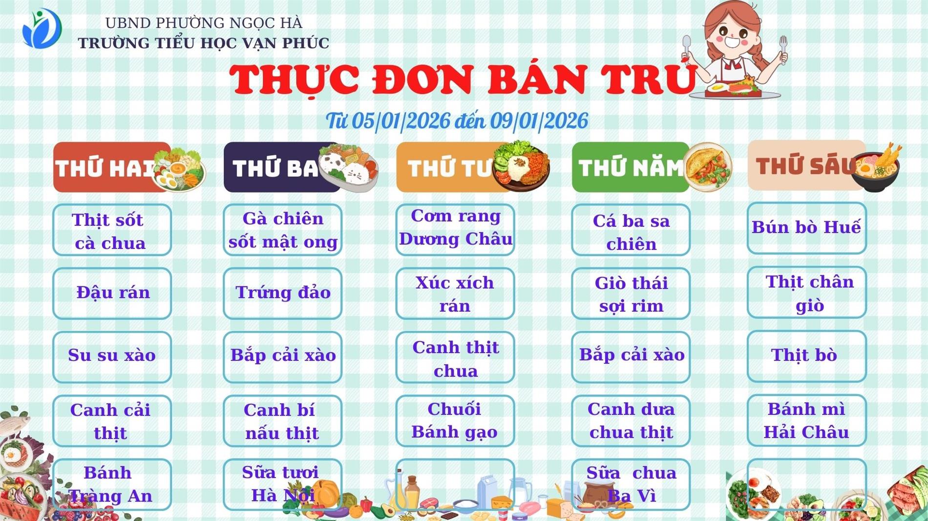 THỰC ĐƠN BÁN TRÚ TUẦN 18