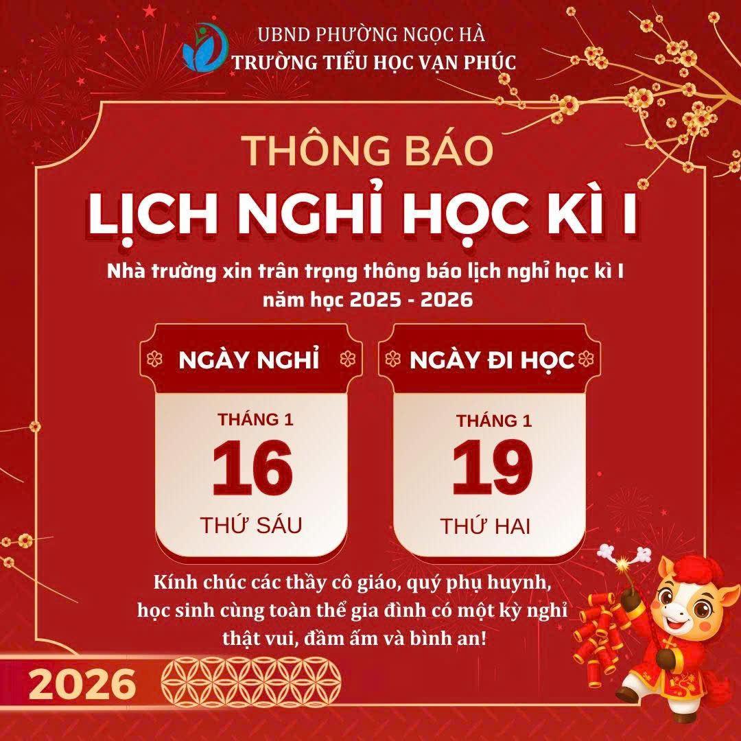 THÔNG BÁO: LỊCH NGHỈ HỌC KỲ I NĂM HỌC 2025-2026