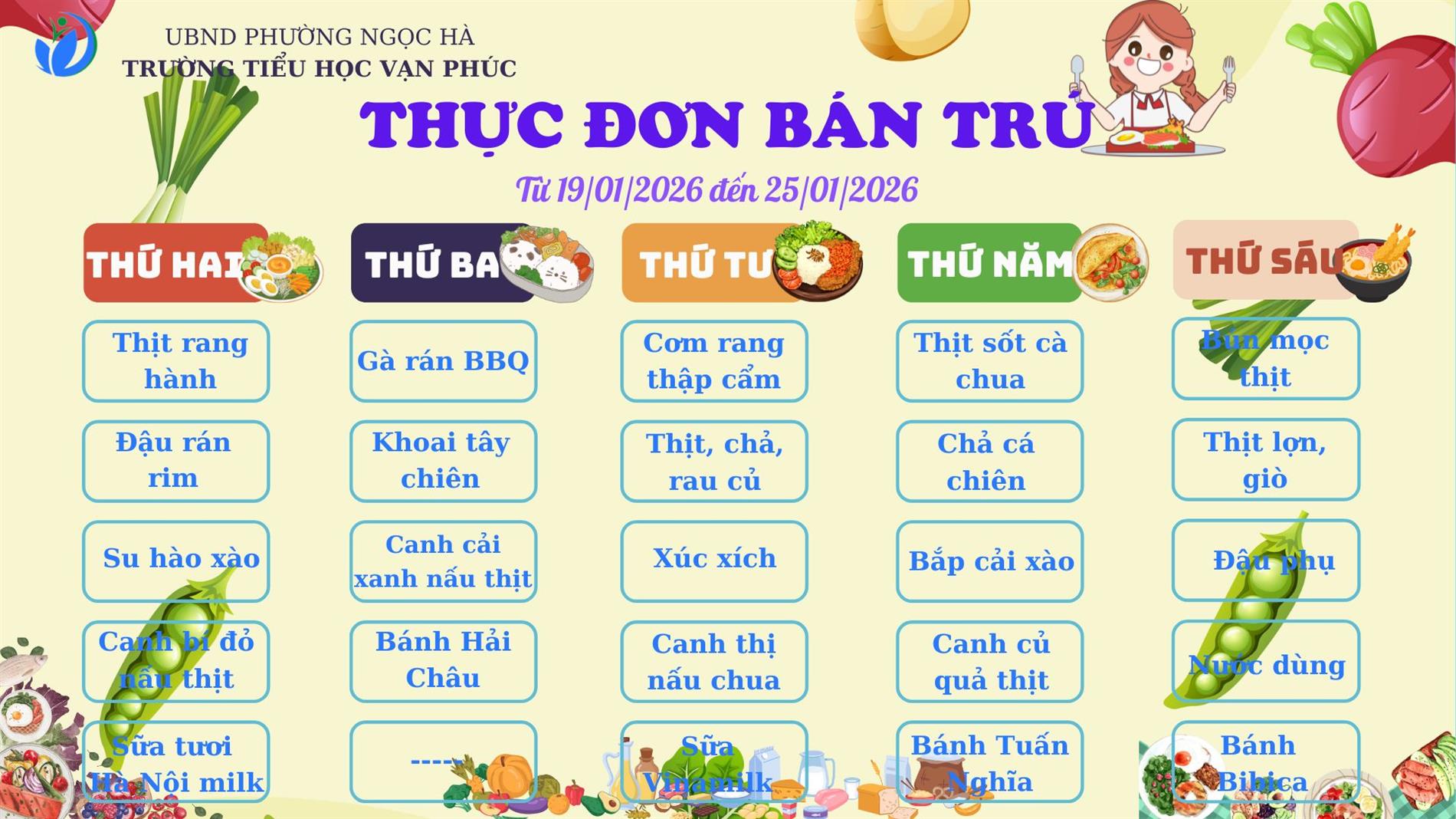 THỰC ĐƠN BÁN TRÚ TUẦN 19