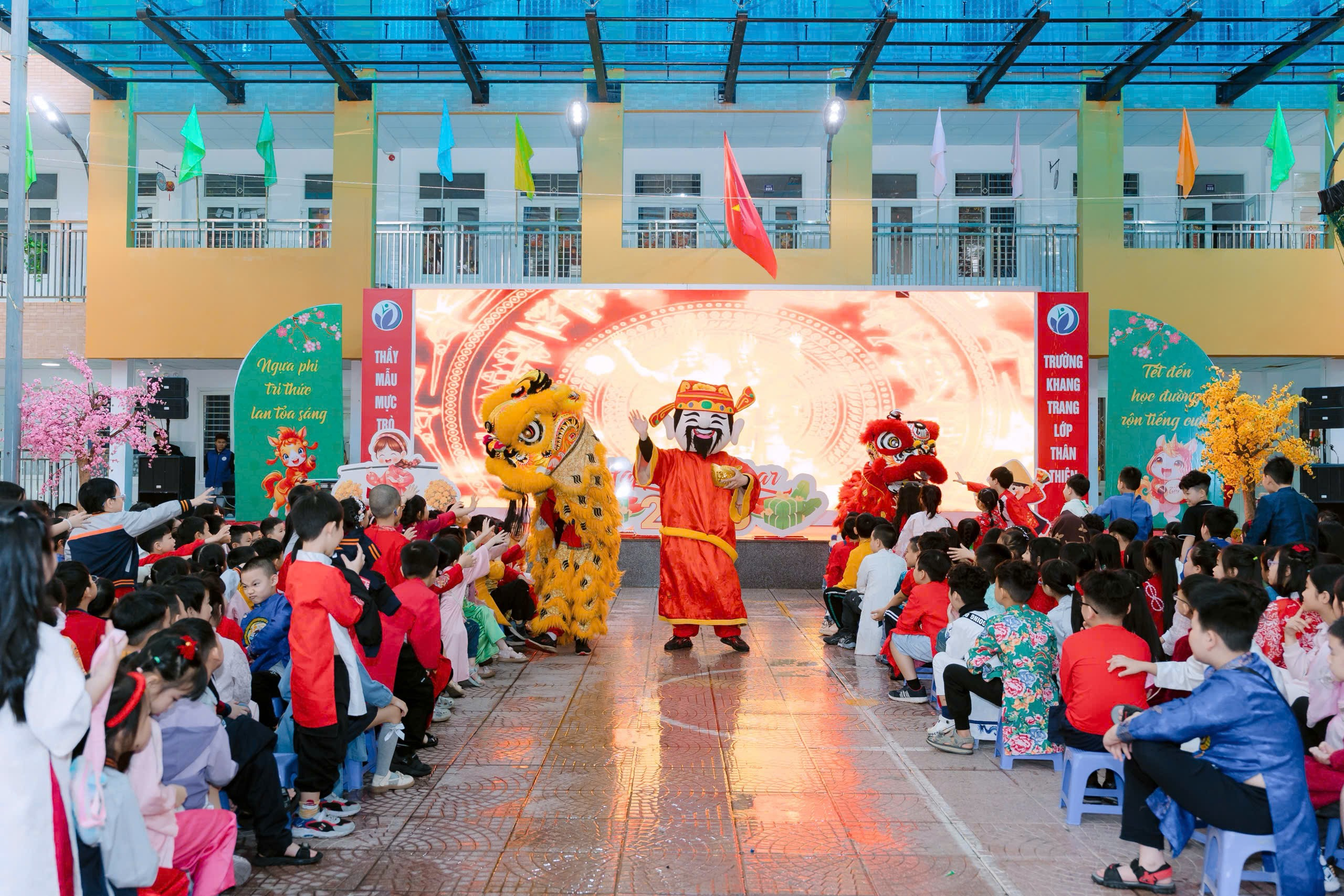 A group of people in clothing performing on a stage
Description automatically generated