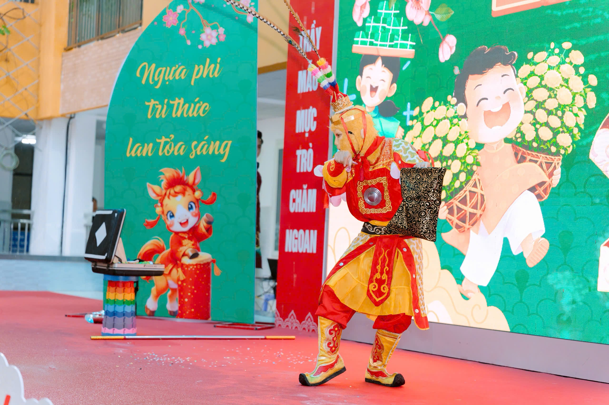 A person in a garment on a stage
Description automatically generated