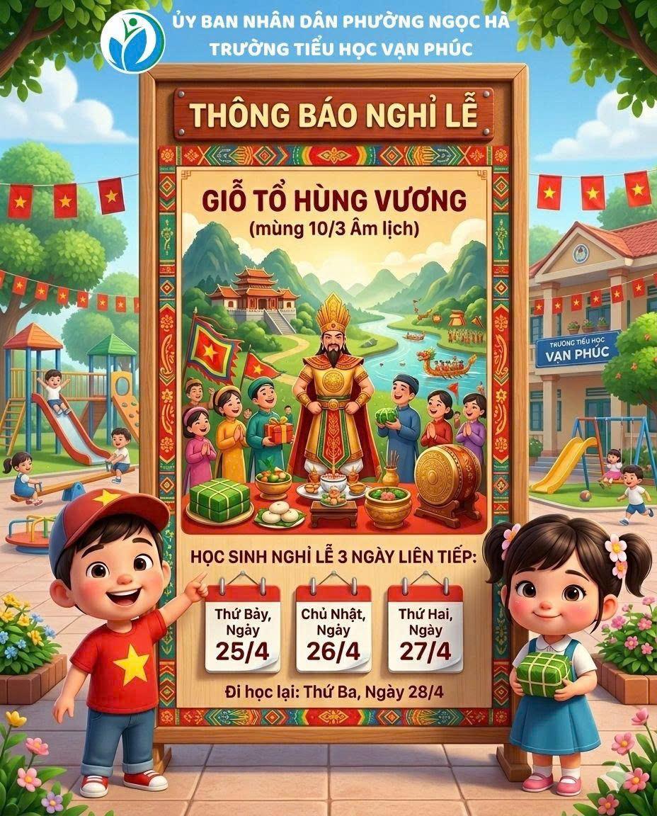 THÔNG BÁO: Lịch nghỉ lễ Giỗ Tổ Hùng Vương (mùng 10 tháng 3 Âm lịch)