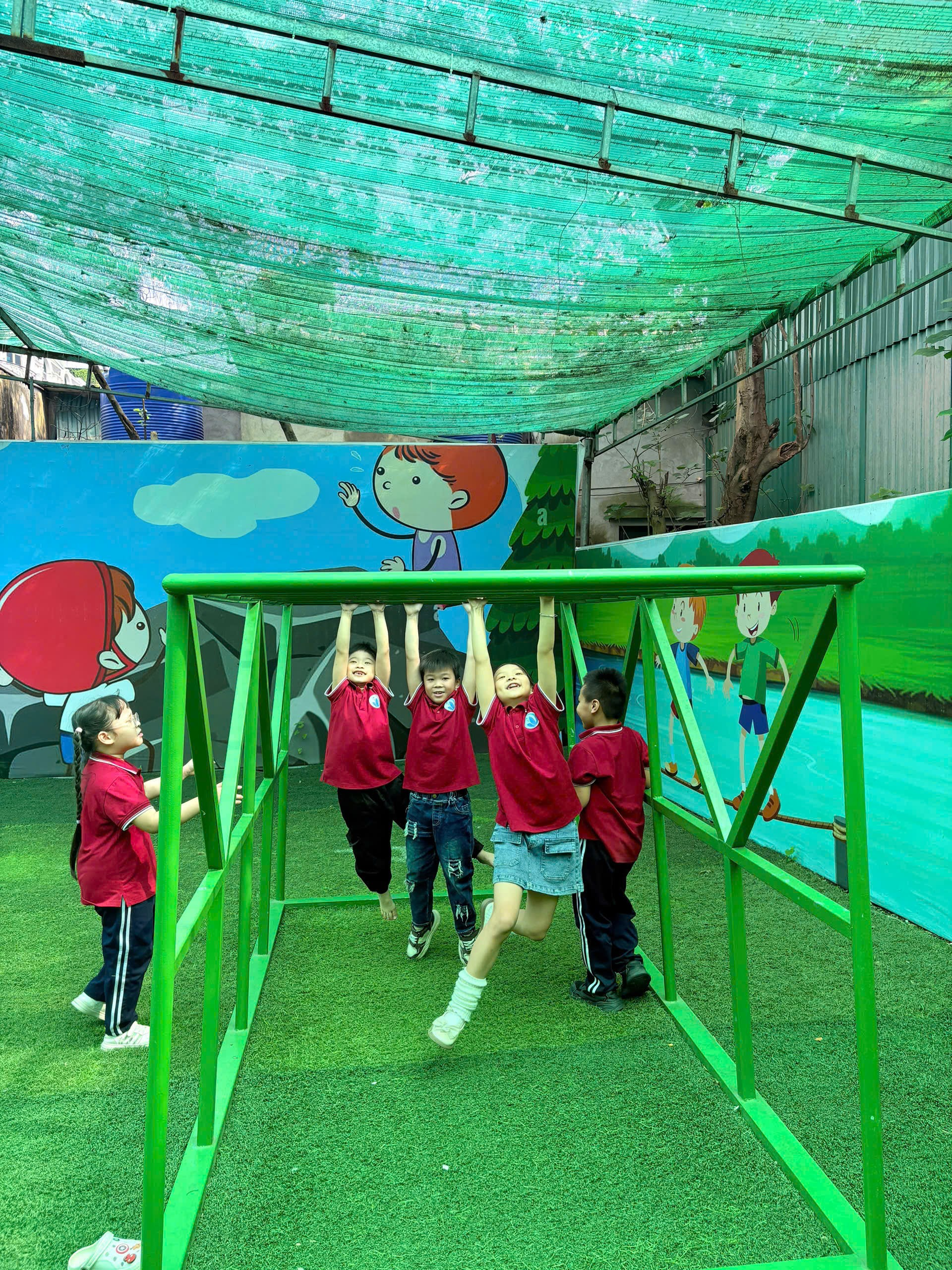 A group of children playing in a playground

Description automatically generated